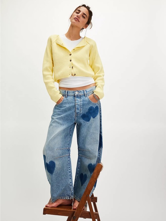 Free People Denim - We The Free Good-luck Shadow Patch Heart Barrel Jeans